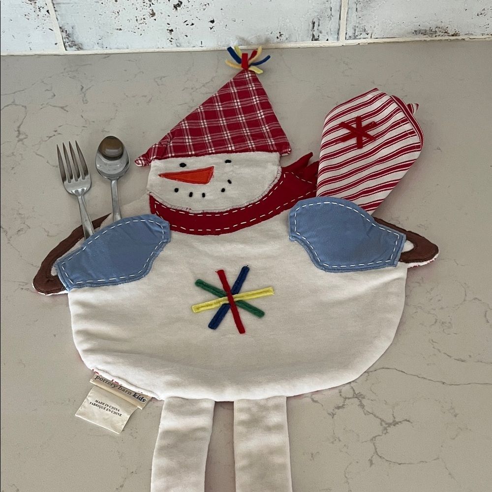 Pottery Barn Kids Snowman Table Placemats with Napkin & Silverware Holders